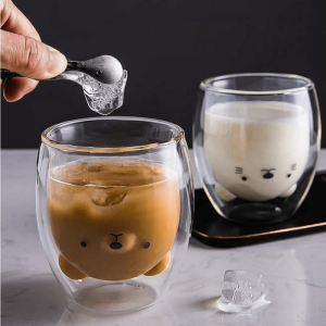 Creative Cute Bear Double-Layer Coffee Mug Double Glass Cup Cartoon Animal Milk Glass Lady Cute Gift Christmas Gift 6.8-10.14oz
