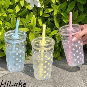 1pc, 16oz Polka Dot Water Cup with Lid and Straw, Perfect for Tea, Coffee, Shakes and Ice Drinks, Ideal for Graduation Parties, Bridal Showers and Travel, Summer Hydration, Gift for Friends, Family, Sisters, Lover, Girlfriend