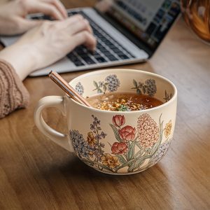 1pc Ceramic Coffee Mug, Creative Large 26.04oz Oatmeal Cup, Ceramic Breakfast Cup, Large Capacity Yogurt Bowl, Salad Bowl, Dessert Bowl, Soup Bowl