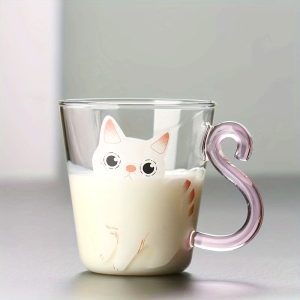 1pc Cat Mug, Glass Juice Cold Drink Coffee Mug with Cat Pattern, Heat-Resistant and Cold-Resistant High Borosilicate Glass, Creative Mug Coffee Cup 260mlu002F8.8oz, Holidayu002FBirthday Gift