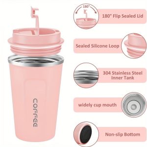 17.25Ozu002F510Ml Vacuum-Insulated Leak Proof Double-Layer Stainless Steel Vacuum Insulated Coffee Travel Cup | Reusable, Matte Surface, Ultra Long Insulation, High-Quality Gift for Coffee And Tea Enthusiasts, Durable Beverage Container