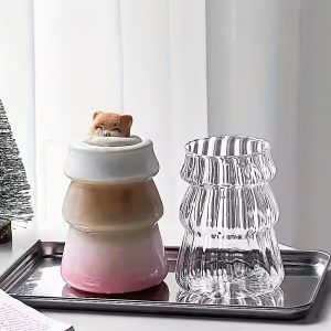 Large Capacity High Borosilicate Glass Cups with a Christmas Tree Design, Reusable And Easy to Clean, Suitable for Beverages, Coffee, Juice, Desserts, Cocktails, Champagne, Perfect for Everyday Home Use, Restaurants, Parties, Banquets, Gatherings