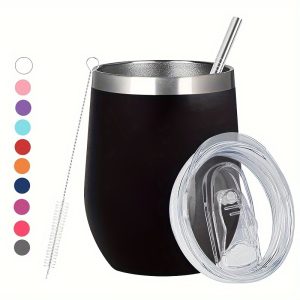 Single Piece 12Oz Insulated Stainless Steel Travel Tumbler Coffee Mug with Straw, Water , And Lid. Thermal Drinkware Including a Vacuum Flask And Thermal Cup