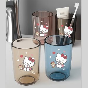1 Sanrio Cute Transparent Hello Kitty Bathroom Mouthwash Cup, Made of High-quality Material with a Soft Pink Hue, Featuring a Transparent and Smooth Texture, Suitable for Daily Use by Both Men and Women for a More Refined Look