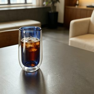2pcs Double-Layer Glass Cups with Dark Blue Interior, Borosilicate Glass Heat And Cold Resistant, Multipurpose for Iced Coffee, Tea, Juice, Milk, Suitable for Summer And Winter Use, Beverage Glassware for Kitchen Or Restaurant Home