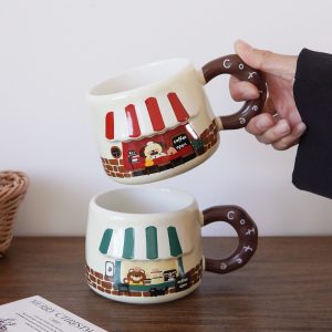 1pc Animal Store Ceramic Mug with Lid, Irregular Hand-Thrown Pattern Ceramic Coffee Cup, Suitable for Daily Home Use, Living Room Bedroom Office Ceramic Cup, Afternoon Tea Coffee Mug, Gift Idea