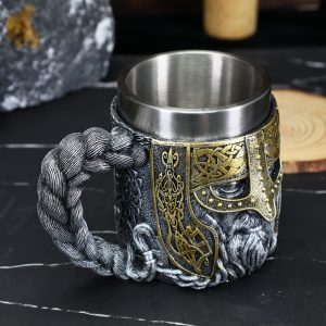 A Medieval European Armored Warrior Beer Cup, European Warrior General Mark Coffee Cup, Stainless Steel Inner Pot 15.2Oz, a Cool Christmas Draft Beer Cup Gift for Fathers And Friends